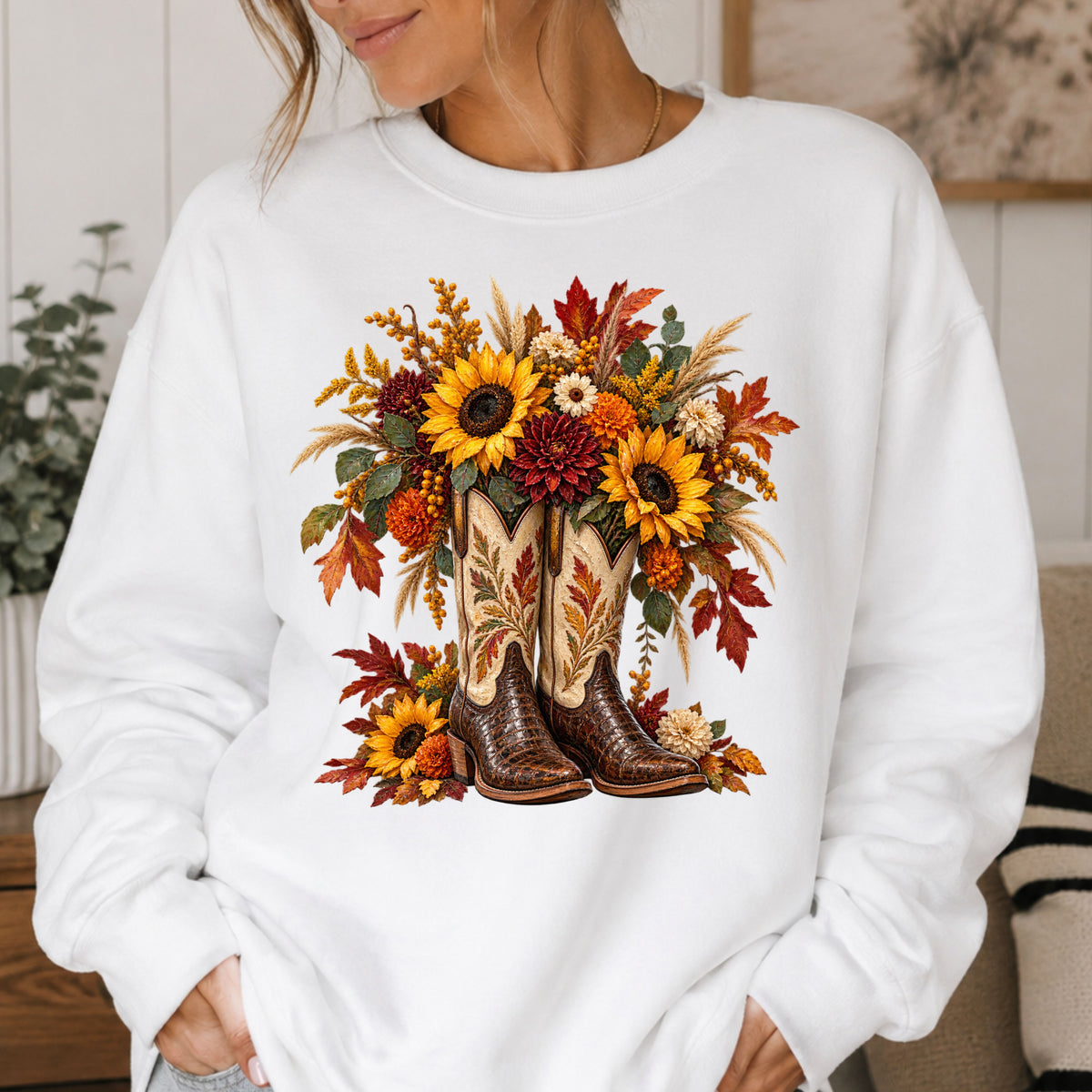 Fall Floral Cowboy Boots Sweatshirt