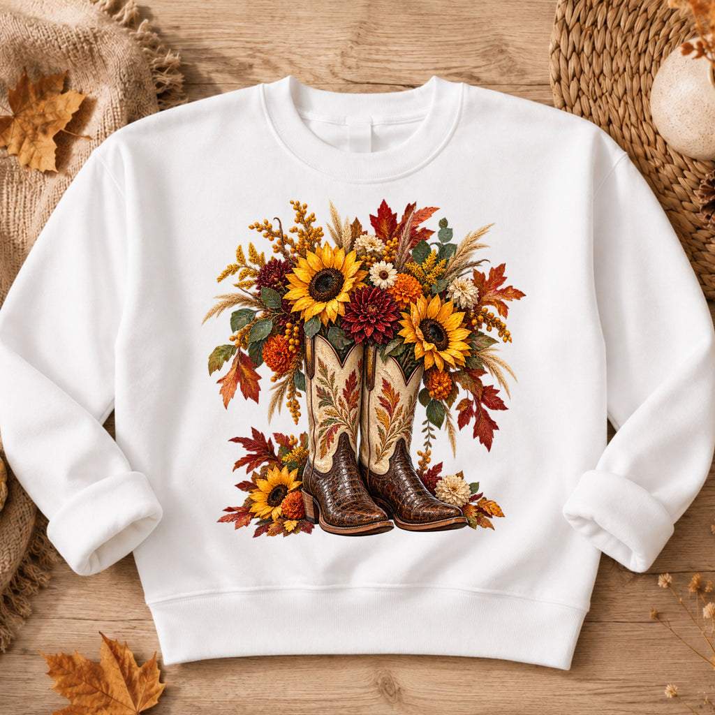 Fall Floral Cowboy Boots Sweatshirt