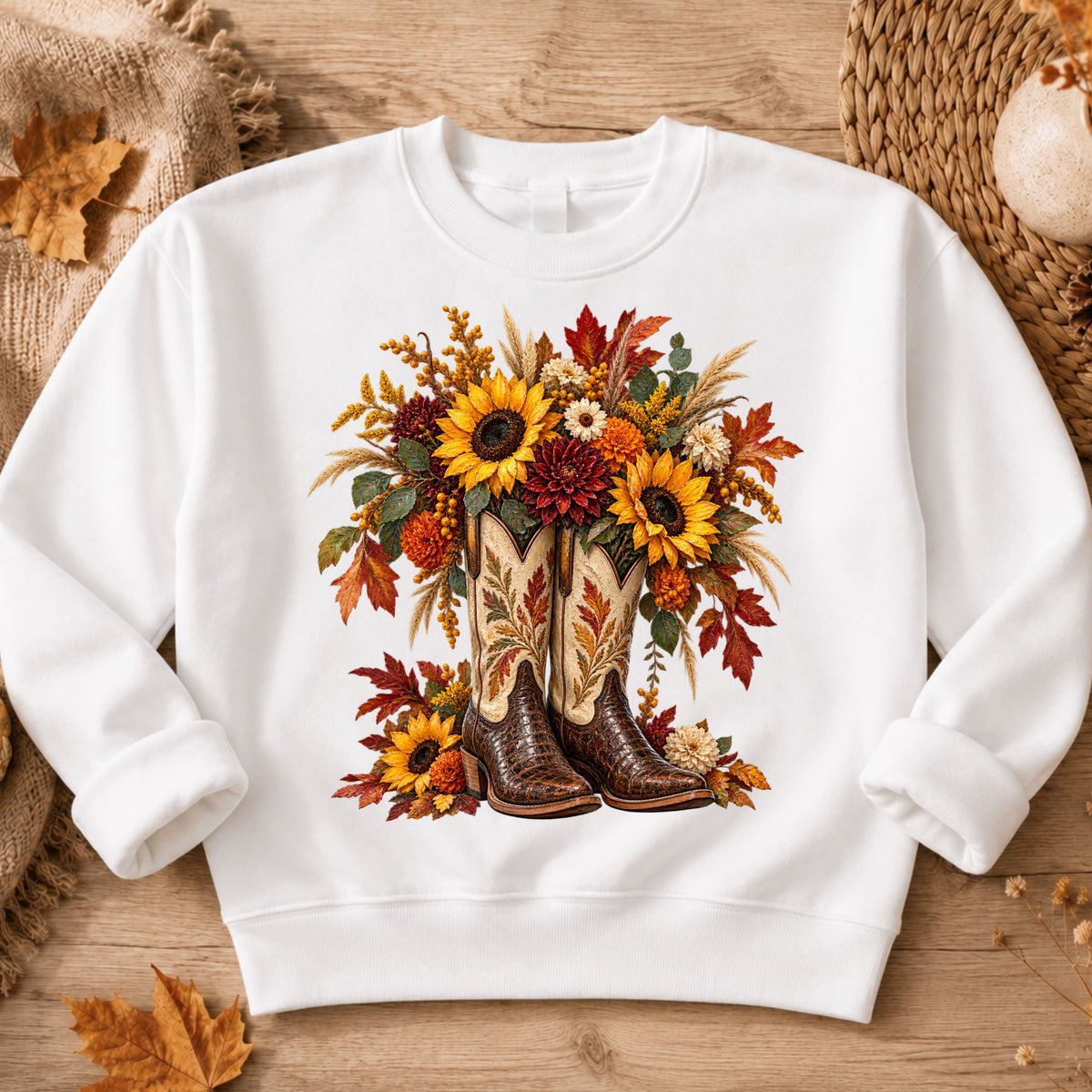 Fall Floral Cowboy Boots Sweatshirt